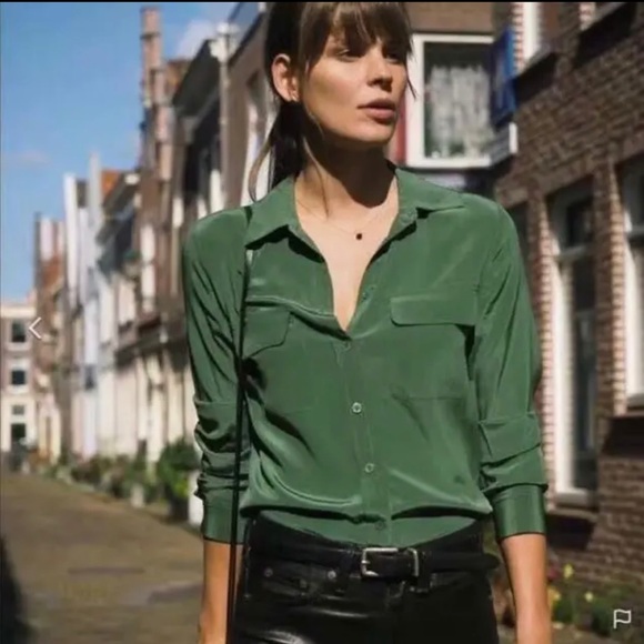 Equipment Tops - 170488 Equipment Femme Silk Olive Green blouse long sleeve women’s fall